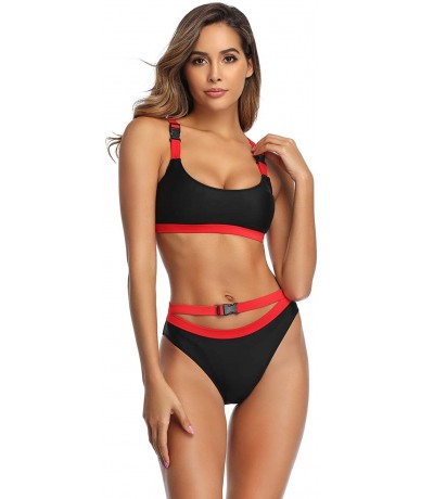 Tops Bikini 2 Piece Swimsuits for Women Sexy Swimwear Cheecky Two Piece Bathing Suits Black - Black - CS192W7HLYL $46.41