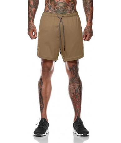 Trunks Men's Swimming Trunks Quick Dry Mesh Sports Running Beach Shorts with Pockets - Khaki - CZ198XH5QLD $32.45