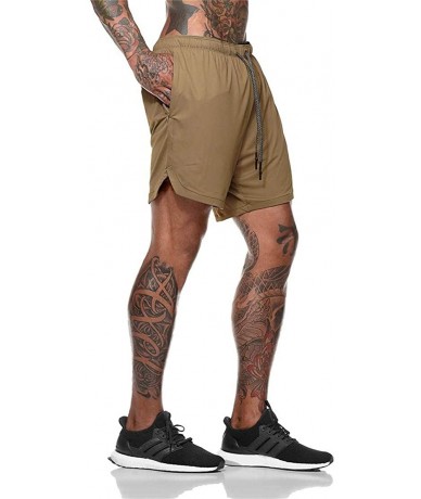 Trunks Men's Swimming Trunks Quick Dry Mesh Sports Running Beach Shorts with Pockets - Khaki - CZ198XH5QLD $32.45