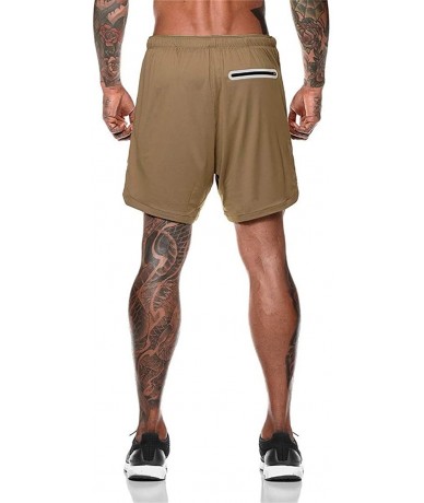 Trunks Men's Swimming Trunks Quick Dry Mesh Sports Running Beach Shorts with Pockets - Khaki - CZ198XH5QLD $32.45