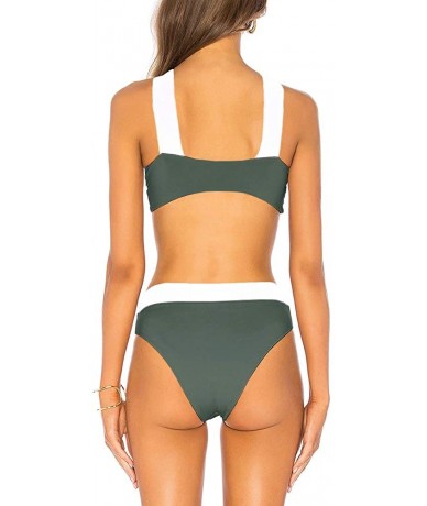 Sets Womens Criss Cross Bikini Push Up Cut Out Brazilian Halter Two Piece Swimsuits Army Green - CR18QRTLN3T $41.03