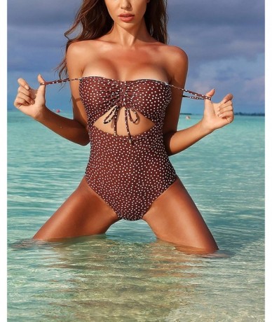 One-Pieces Womens One Piece Monokini Bikini Swimsuit High Waist Bathing Suit Tummy Control - Brown(one Piece Monokini Bikini ...