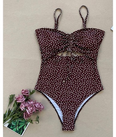 One-Pieces Womens One Piece Monokini Bikini Swimsuit High Waist Bathing Suit Tummy Control - Brown(one Piece Monokini Bikini ...