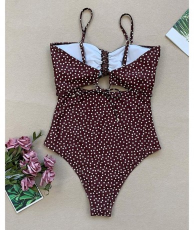 One-Pieces Womens One Piece Monokini Bikini Swimsuit High Waist Bathing Suit Tummy Control - Brown(one Piece Monokini Bikini ...