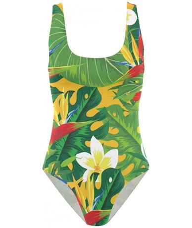 One-Pieces Women's Adjustable Strap One Piece Turquoise Floral Blooms Monokini Swimsuit - Tropical Plants Flower - CW18QXY3GK...