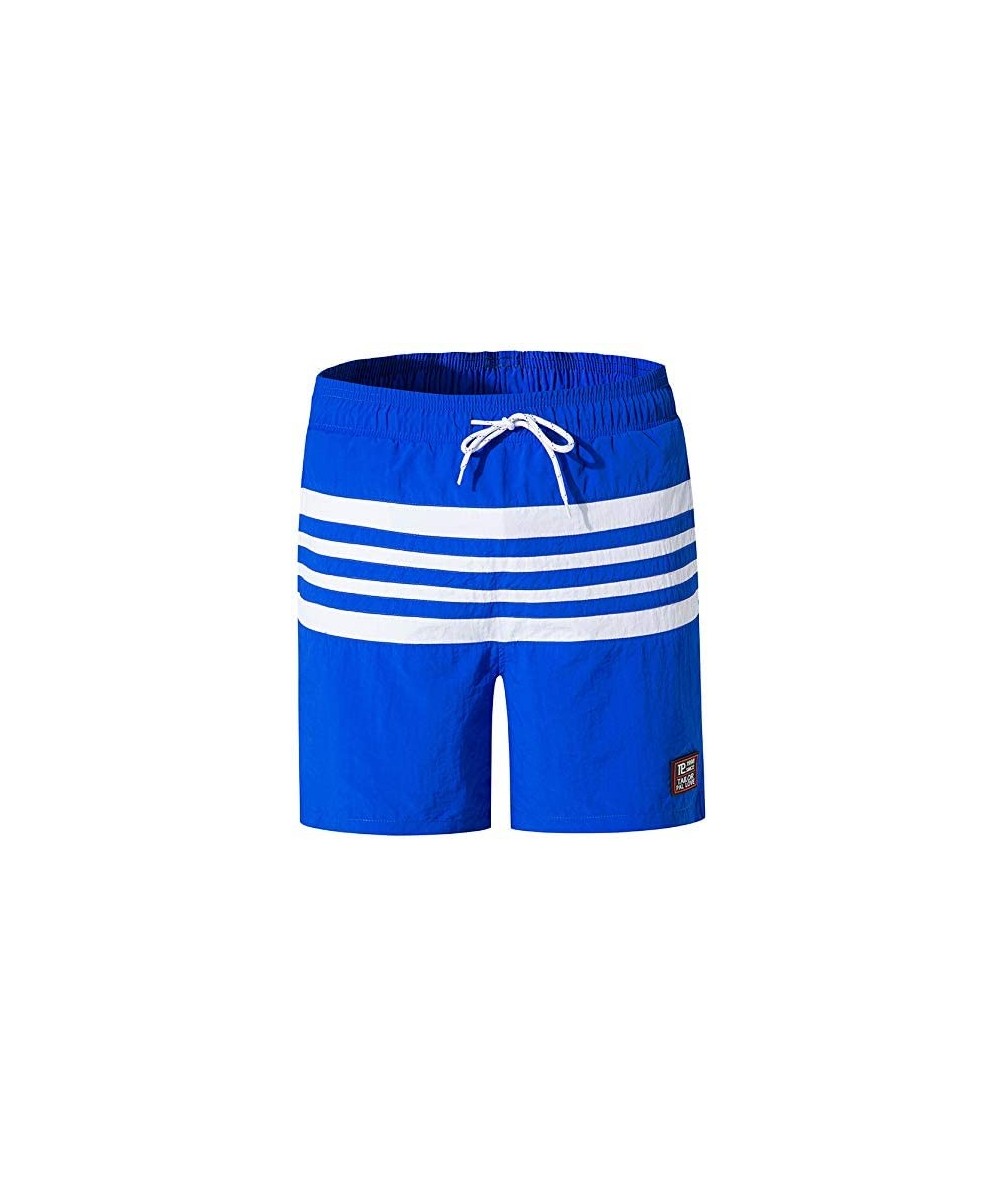 Board Shorts Men's Board Shorts Swimwear Striped Beach Trunks with Mesh Lining - Blue - C918RUR88RE $34.30