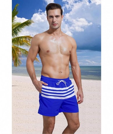 Board Shorts Men's Board Shorts Swimwear Striped Beach Trunks with Mesh Lining - Blue - C918RUR88RE $34.30