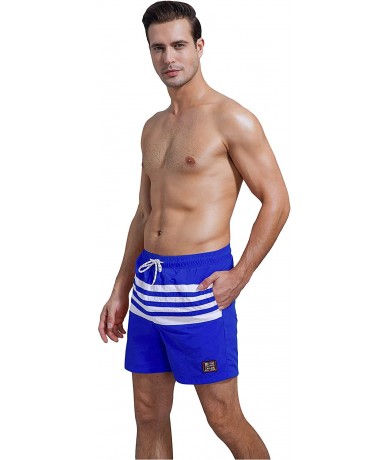 Board Shorts Men's Board Shorts Swimwear Striped Beach Trunks with Mesh Lining - Blue - C918RUR88RE $34.30