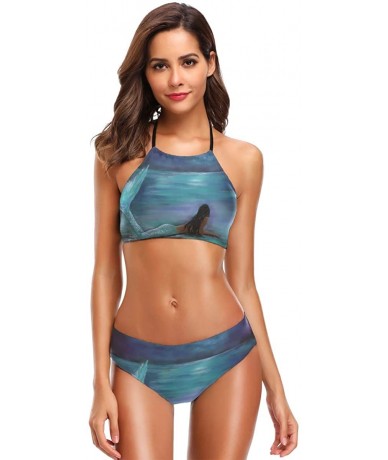 Sets It is Okay to Be Narwhal Women's Sexy Bikini Bathing Suits Set Swimwear Beachwear Mermaid Moon and Stars Painting - CR18...