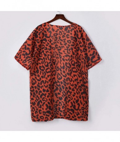 Cover-Ups Womens Half Sleeve Chiffon Leopard Print Cardigan Smock Easy Blouse Tops Beach Cover Up - Red - C918U0ZTOTU $20.79