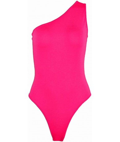 One-Pieces Kelisky Women's Sexy One Shouler Sleeveless Solid One Piece Bodysuit - Neon Pink - C818TR62IK4 $29.15