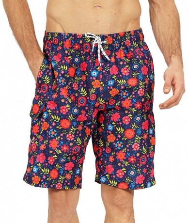 Trunks Mens Quick Dry Short Swim Trunks with Mesh Lining - Black /Flowers 016 - C418X6T08AR $26.87