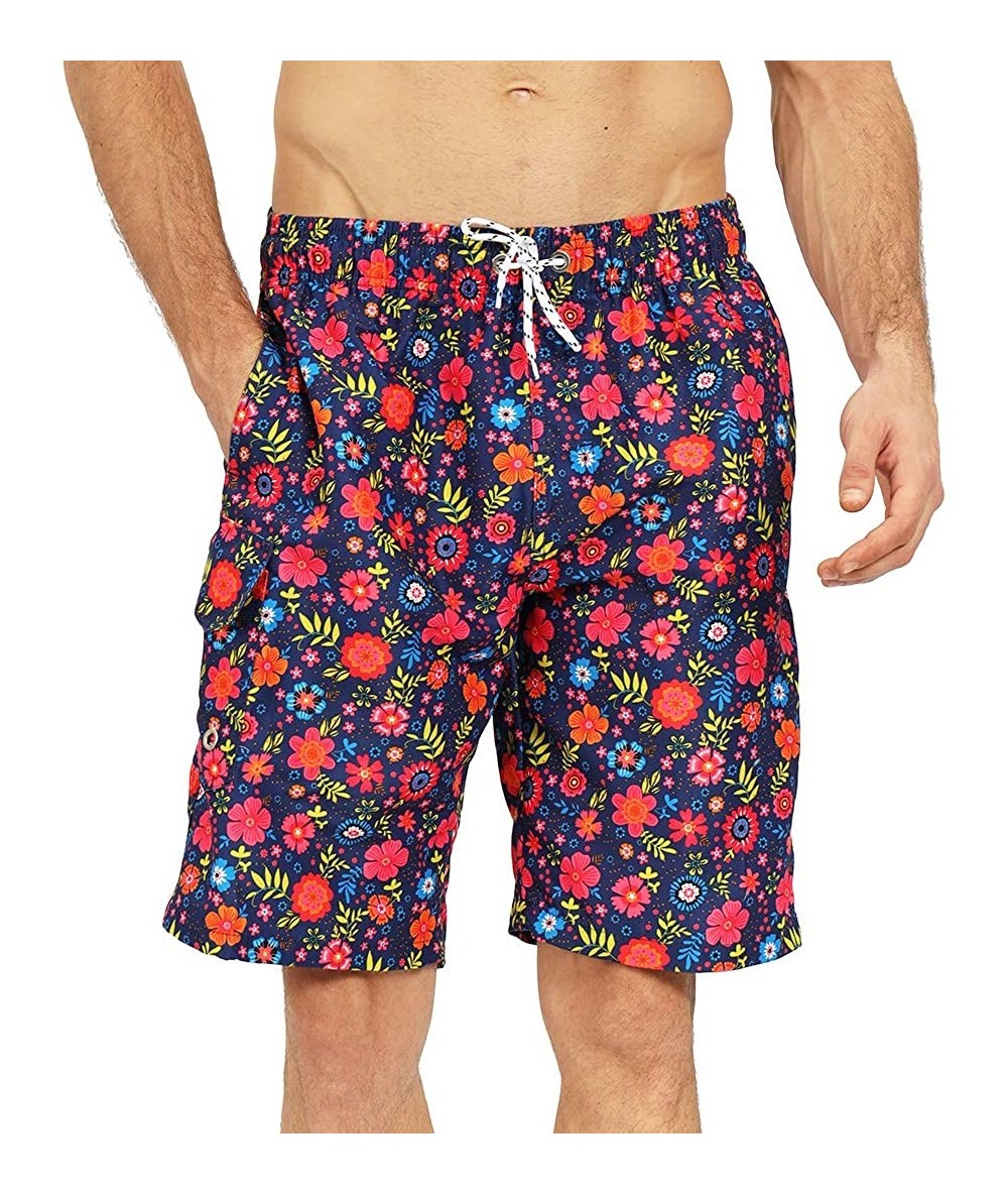 Trunks Mens Quick Dry Short Swim Trunks with Mesh Lining - Black /Flowers 016 - C418X6T08AR $26.87