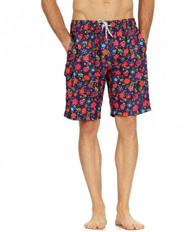 Trunks Mens Quick Dry Short Swim Trunks with Mesh Lining - Black /Flowers 016 - C418X6T08AR $26.87