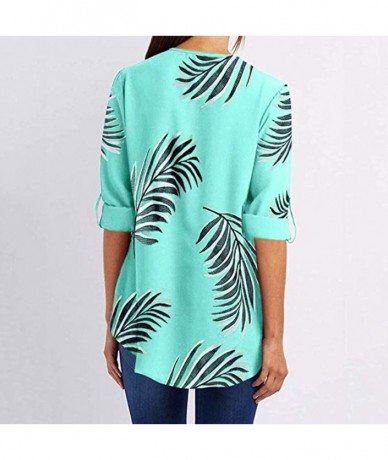 Cover-Ups Floral Blouses for Womens Leaves Feather Flared Long Sleeve V Neck Bandage Drawstring Tunic Tops Casual Tshirt 3 Gr...