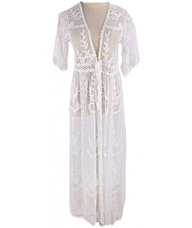 Cover-Ups Women's Sheer Floral Lace Kimono Jacket Cardigan Robe Crochet Beach Dress Bikini Swimsuit Cover Up Swimwear White G...