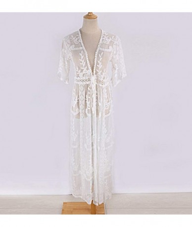 Cover-Ups Women's Sheer Floral Lace Kimono Jacket Cardigan Robe Crochet Beach Dress Bikini Swimsuit Cover Up Swimwear White G...