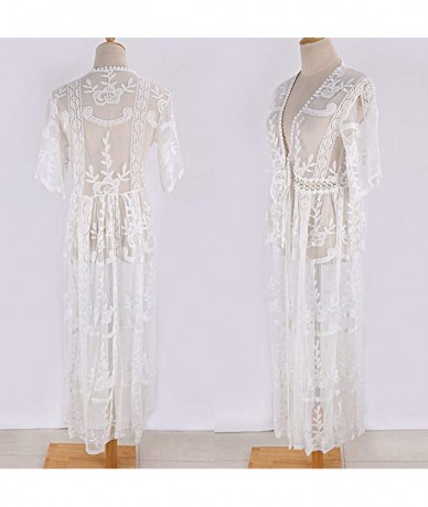 Cover-Ups Women's Sheer Floral Lace Kimono Jacket Cardigan Robe Crochet Beach Dress Bikini Swimsuit Cover Up Swimwear White G...