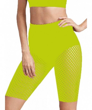 Board Shorts Women's Hollow Out Sport Board Shorts Swimsuit Bottom Skinny Fishnet Swim Shorts - Fluorescent Green - C4197Y9UM...