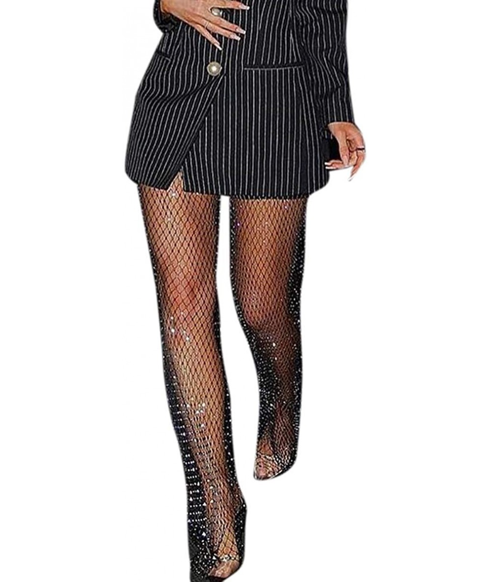 Cover-Ups Women Sexy Crystal Rhinestone Mesh Pants Hollow Out Fishnet Leggings Rave Party Festival Club Trousers Beach Cover ...