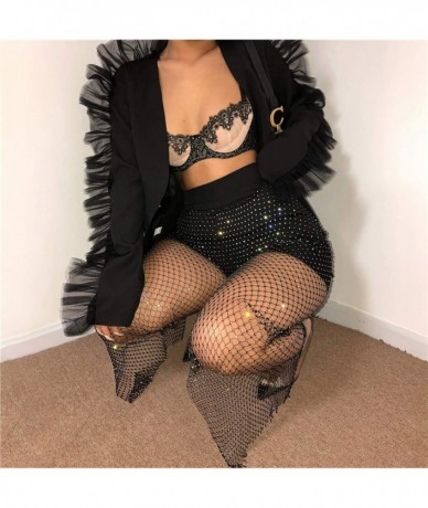 Cover-Ups Women Sexy Crystal Rhinestone Mesh Pants Hollow Out Fishnet Leggings Rave Party Festival Club Trousers Beach Cover ...