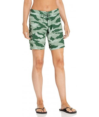 Board Shorts Women's Marina Solid Stretch Boardshort - Beach Camo Green - CL198THQK80 $30.55