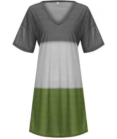 Cover-Ups Women Plus Size Casual Triple Color Block Splice Holiday Beach Dresses V-Neck Short Sleeve Loose Cotton Linen Dress...