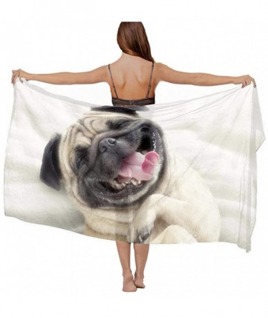 Cover-Ups Women Girl Beach Bikini Cover Up Chiffon Sarong Fashion Scarf Shawl Wrap - Lazy Cute Laughing Pugs Animals - C0190H...