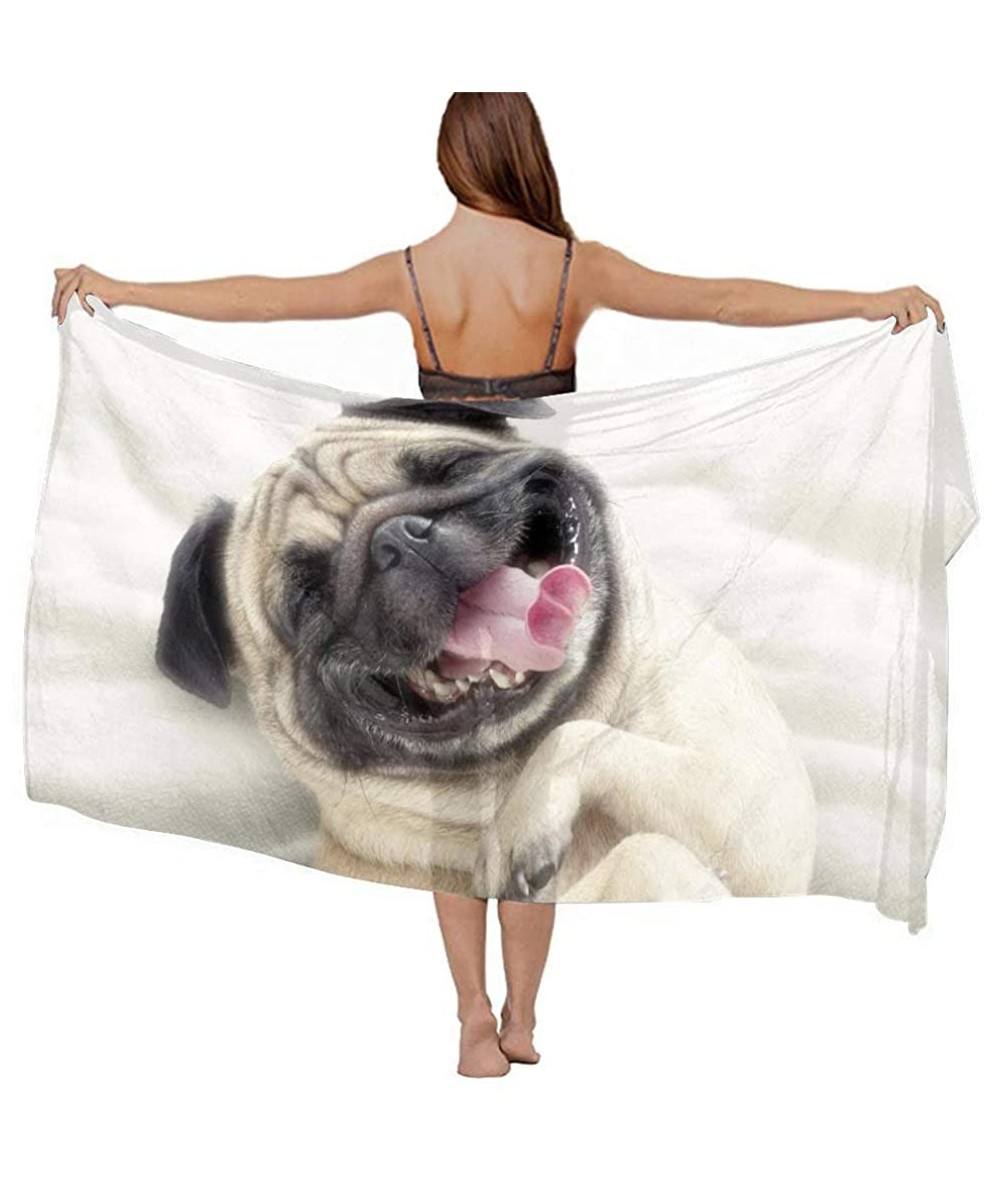 Cover-Ups Women Girl Beach Bikini Cover Up Chiffon Sarong Fashion Scarf Shawl Wrap - Lazy Cute Laughing Pugs Animals - C0190H...