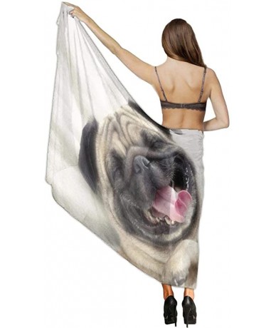 Cover-Ups Women Girl Beach Bikini Cover Up Chiffon Sarong Fashion Scarf Shawl Wrap - Lazy Cute Laughing Pugs Animals - C0190H...