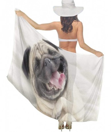 Cover-Ups Women Girl Beach Bikini Cover Up Chiffon Sarong Fashion Scarf Shawl Wrap - Lazy Cute Laughing Pugs Animals - C0190H...