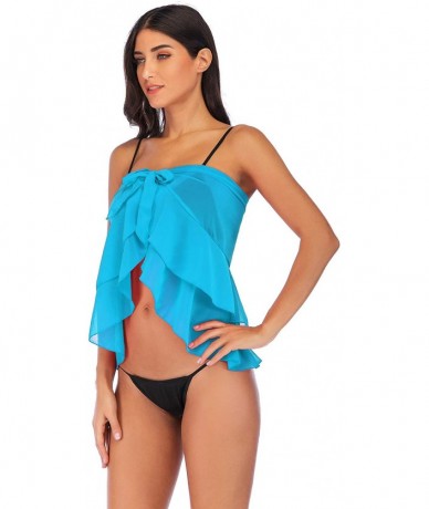 Cover-Ups Womens Chiffon Beach Cover up Multi Wear Sarong Bathing Suit Swimsuit Wrap - Blue-ruffle - C118RUL80W4 $21.82