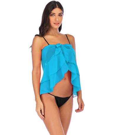 Cover-Ups Womens Chiffon Beach Cover up Multi Wear Sarong Bathing Suit Swimsuit Wrap - Blue-ruffle - C118RUL80W4 $21.82