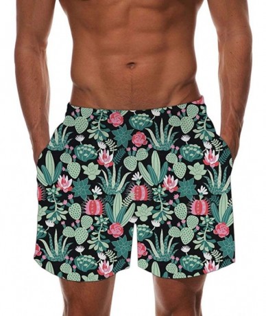 Board Shorts Men's Quick Dry Swim Trunks Tropical Hawaiian Board Shorts with Mesh Lining Bathing Suits - Cactus - C81969UMYUX...