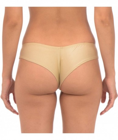 Bottoms Women's Metallic or Shiny Sexy Swimsuit Bikini - Natural - CK196H47S9O $24.86