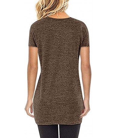 Tankinis Women Loose Fit Irregular Hem T-Shirts Tops O Neck Short Sleeves Knits Tees - 01 Coffee - CG194X5UKM2 $24.74