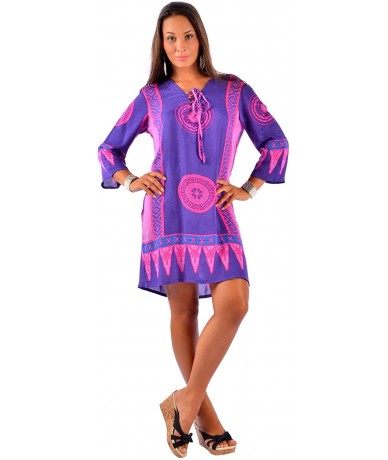 Cover-Ups Womens Tunic Cover-Up in Your Choice of Design Women Swimsuit Bikini Stylish Beach Cover up - Pink/Purple - CK11IGH...