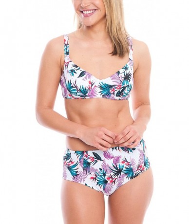 Tops Women's Light Line Demi Plunge Bikini The Sydney Eco Friendly Swimsuit - White Tropical Floral - CP18CRILH67 $43.48