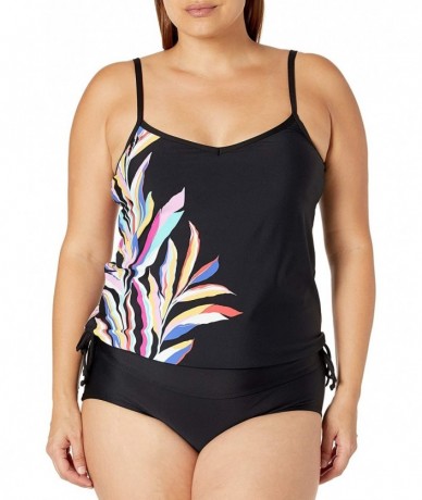 Tops Women's Side Tie Tankini Swimsuit Top - Black//Wild Vines - CO18YCIM0A4 $72.61