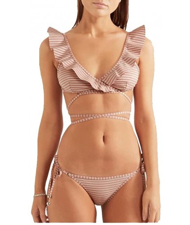 Sets Ruffled Wrap Bikini Two Piece Caravan Stripe Swimwear Trendy Style Swim Suits Beach Bathing - CD17YL0AHXM $36.47