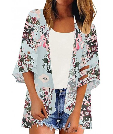 Cover-Ups Women's Floral Print Kimono Sheer Chiffon Cardigan Beach Mesh Cover Ups for Swimwear Open Front Casual Loose Blouse...