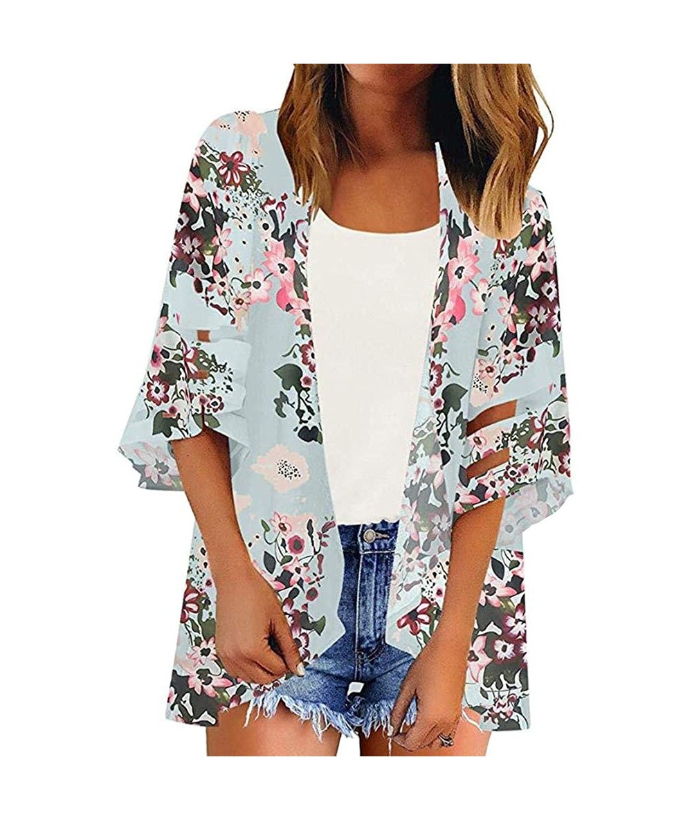 Cover-Ups Women's Floral Print Kimono Sheer Chiffon Cardigan Beach Mesh Cover Ups for Swimwear Open Front Casual Loose Blouse...