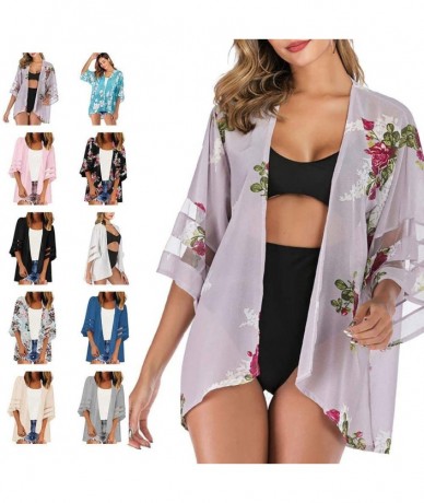 Cover-Ups Women's Floral Print Kimono Sheer Chiffon Cardigan Beach Mesh Cover Ups for Swimwear Open Front Casual Loose Blouse...