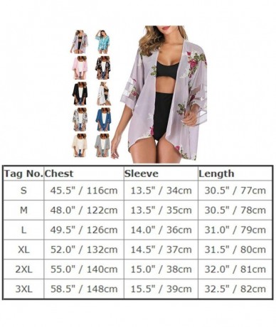 Cover-Ups Women's Floral Print Kimono Sheer Chiffon Cardigan Beach Mesh Cover Ups for Swimwear Open Front Casual Loose Blouse...