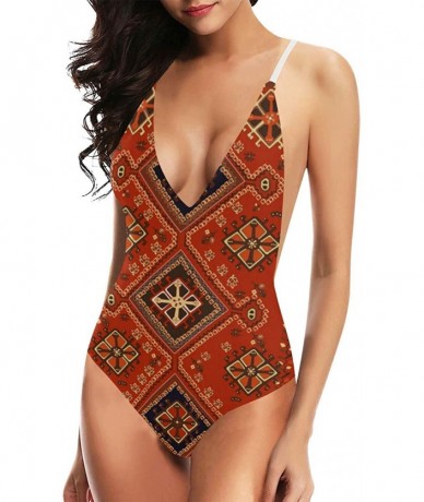 One-Pieces Ethnic Tribal Art V-Neck Women Lacing Backless One-Piece Swimsuit Bathing Suit XS-3XL - Design 13 - CI18U2DKZ3K $6...