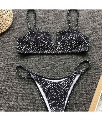 Bottoms Women Solid Color Bikini Swimwear Push-Up Big V Split Swimsuit Beachwear - Black - CN1947XQ7XS $30.75