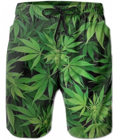 Board Shorts Men's 3D Graphic Print Summer Surfing Beach Board Shorts Swimwear with Pocket - Cannabis Leaf Green Weed Marijua...