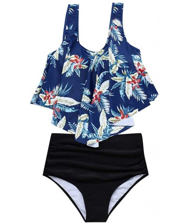 Sets Womens Ruffled Flounce Crop Bikini Top with Hight Waisted Floral Bottom Bravetoshop - Light Blue-1 - C118S3077CA $37.50