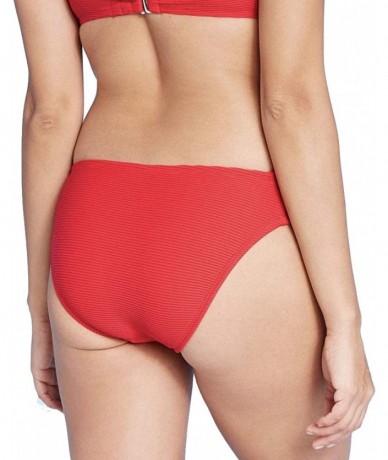 Bottoms Women's Medium Coverage Tab Hipster Bikini Bottom Burgundy - Red - CJ19DTDAAZY $34.86