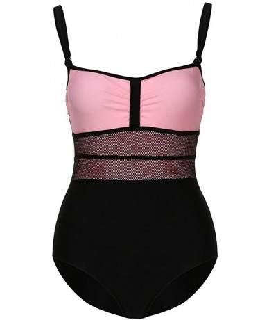 One-Pieces Women's One Piece Swimsuit-Shirred Tank Moderate Cut- High Bra Support - Z-pink - CN1960XQHIL $33.46